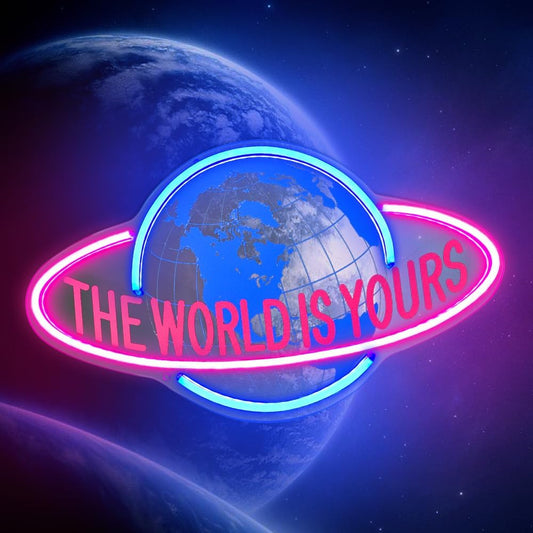 THE WORLD IS YOURS Neon Sign for Wall Decor, Cool Planet Design Pink